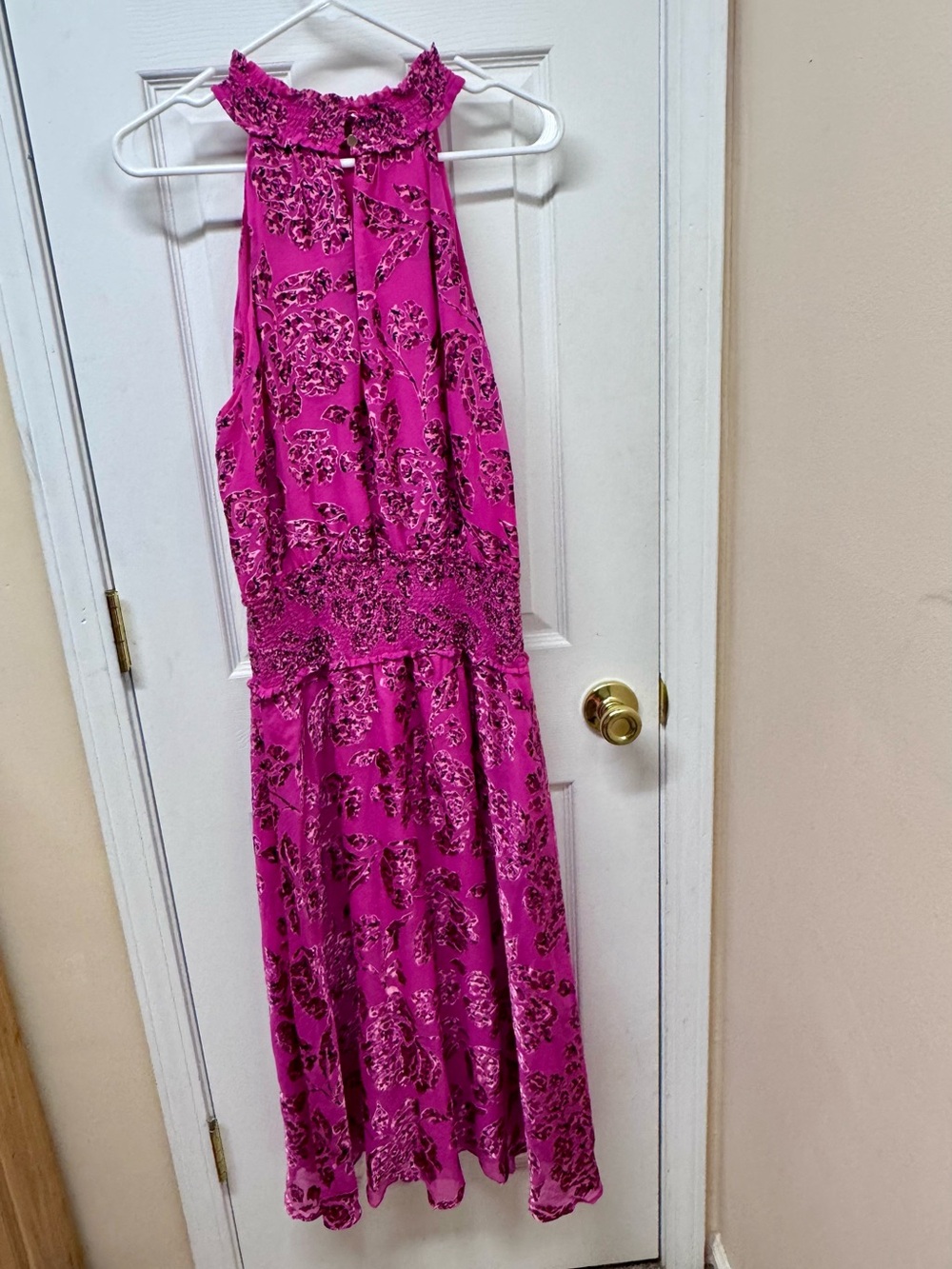 White House Black Market Pink Floral Halter Maxi Dress Size 10 Smocked Waist - Picture 7 of 12